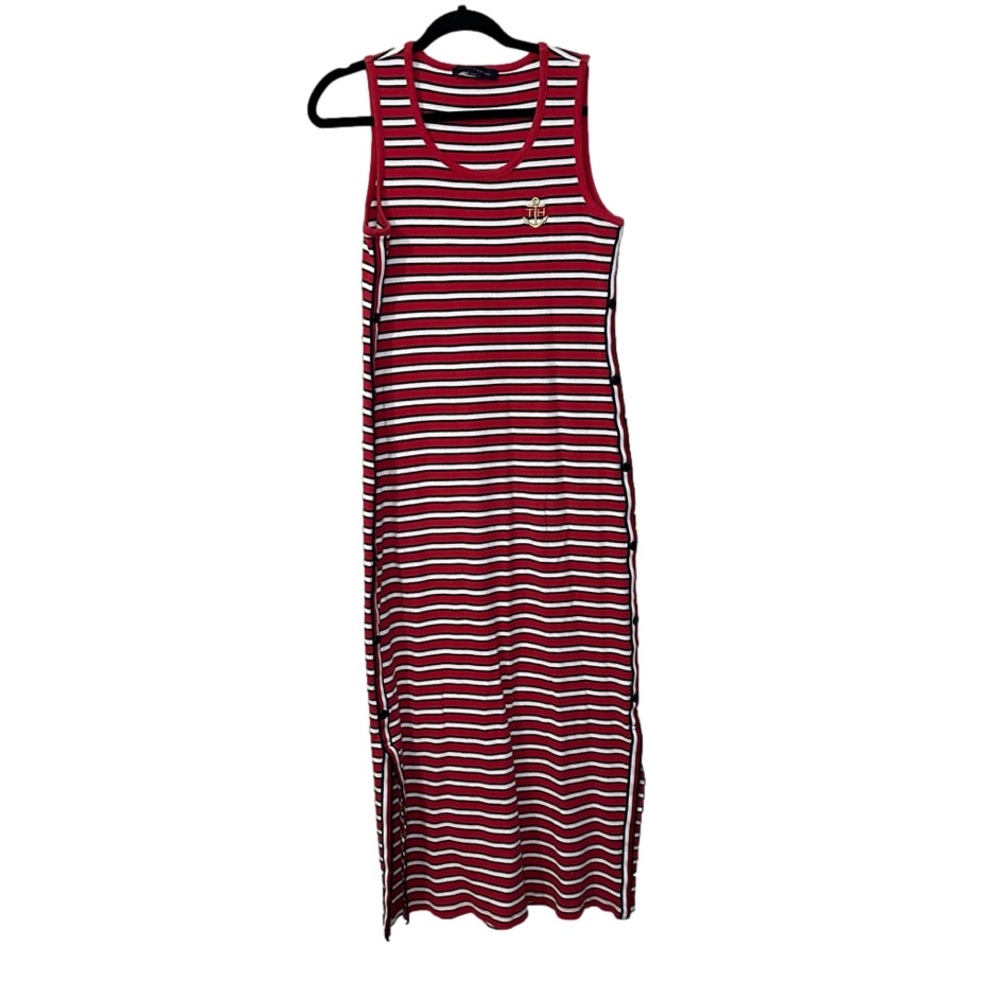 Tommy Hilfiger Striped Side Snap Maxi Muscle Tank Dress Women’s Medium.